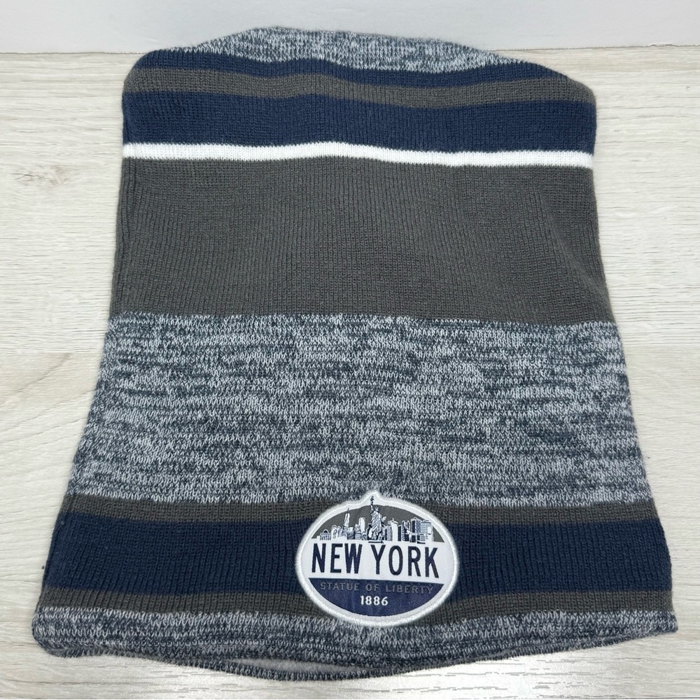 New York Blue Gray Striped New Era Slouchy Beanie